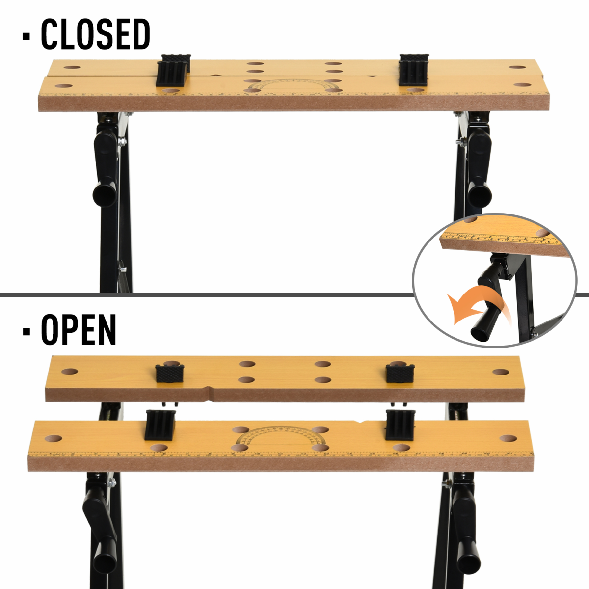 DURHAND MDF Top Portable Folding Work Bench, Sawhorse, Clamp and Work Table with Adjustable Clamps, Black