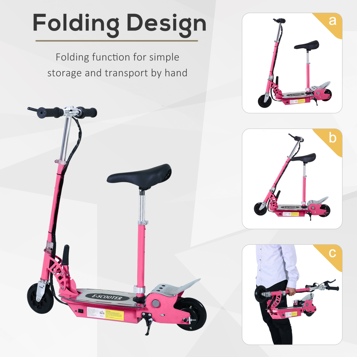 HOMCOM Foldable Electric Scooter for Kids, 120W, Adjustable Height, Rear Brake