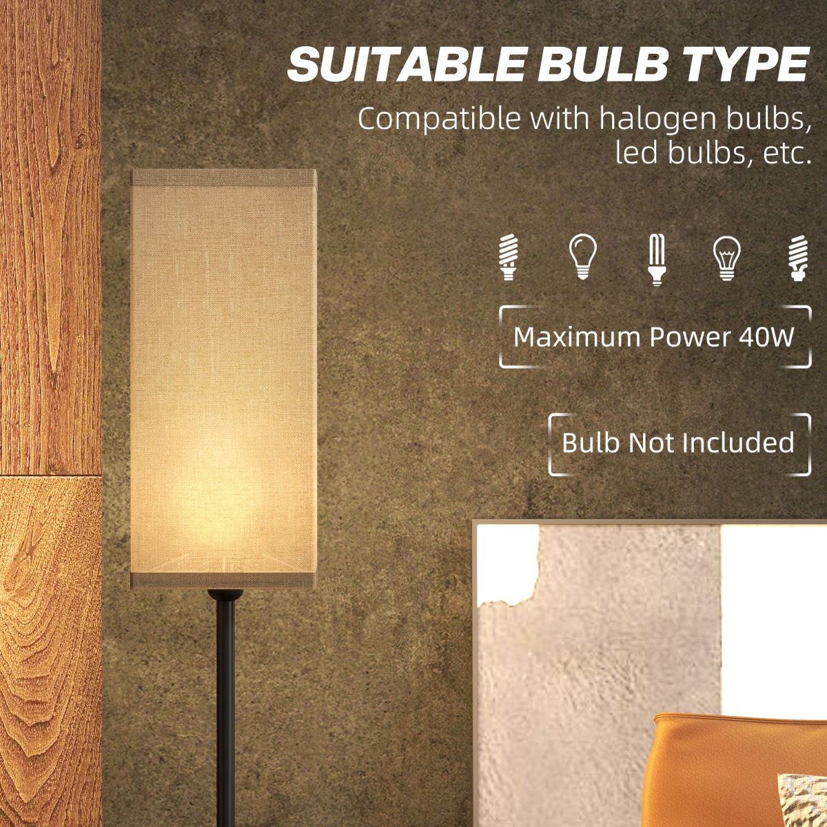 HOMCOM Black Standing Floor Lamp with Linen Shade, Foot Switch