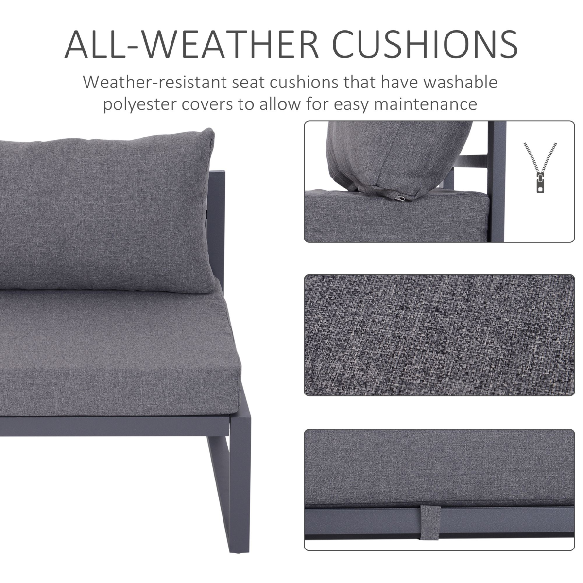 6 Piece Garden Sectional Sofa Set with Coffee Table and Footstool, Aluminium Frame, Outsunny