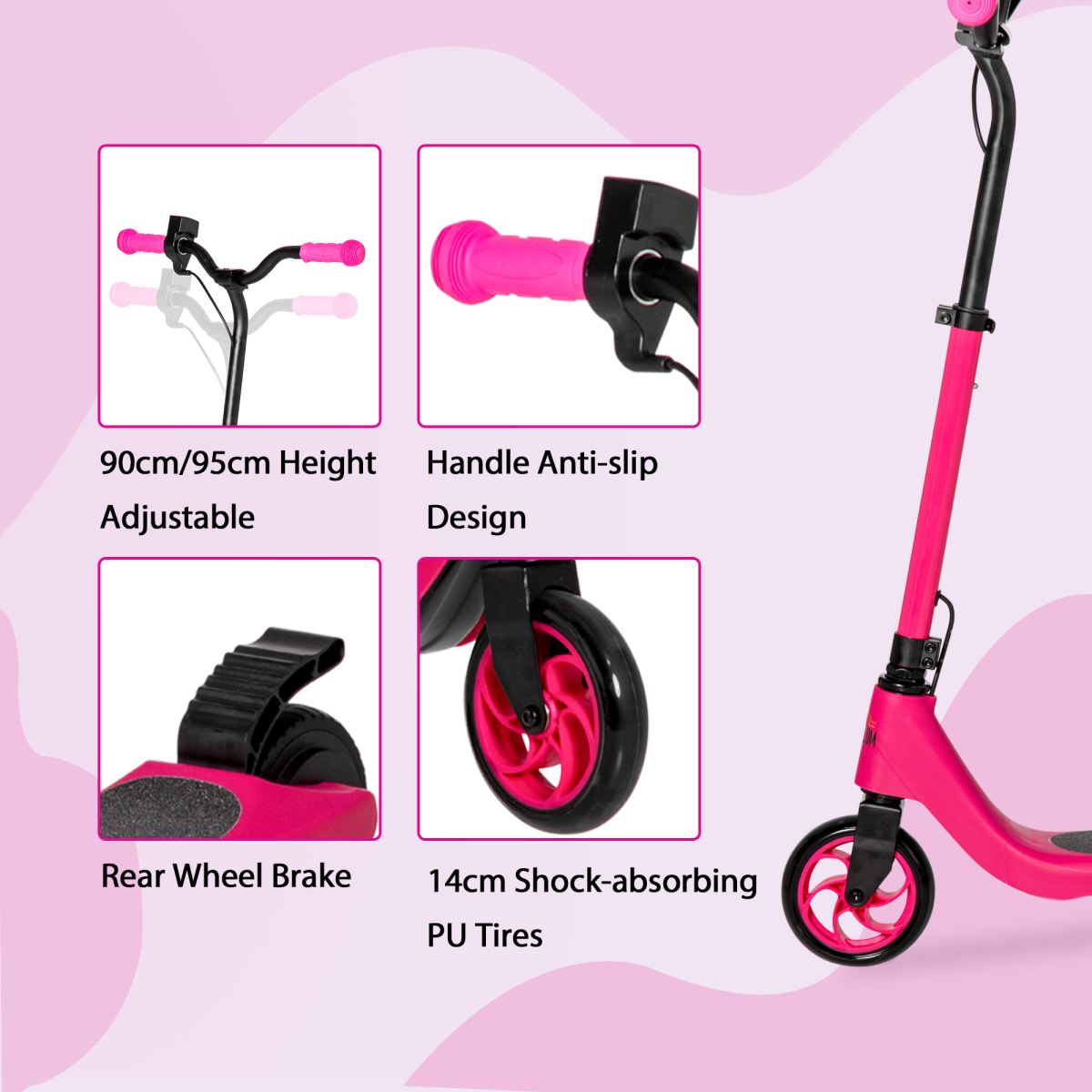 120W Electric Scooter with Battery Level Display and Rear Brake, Pink HOMCOM