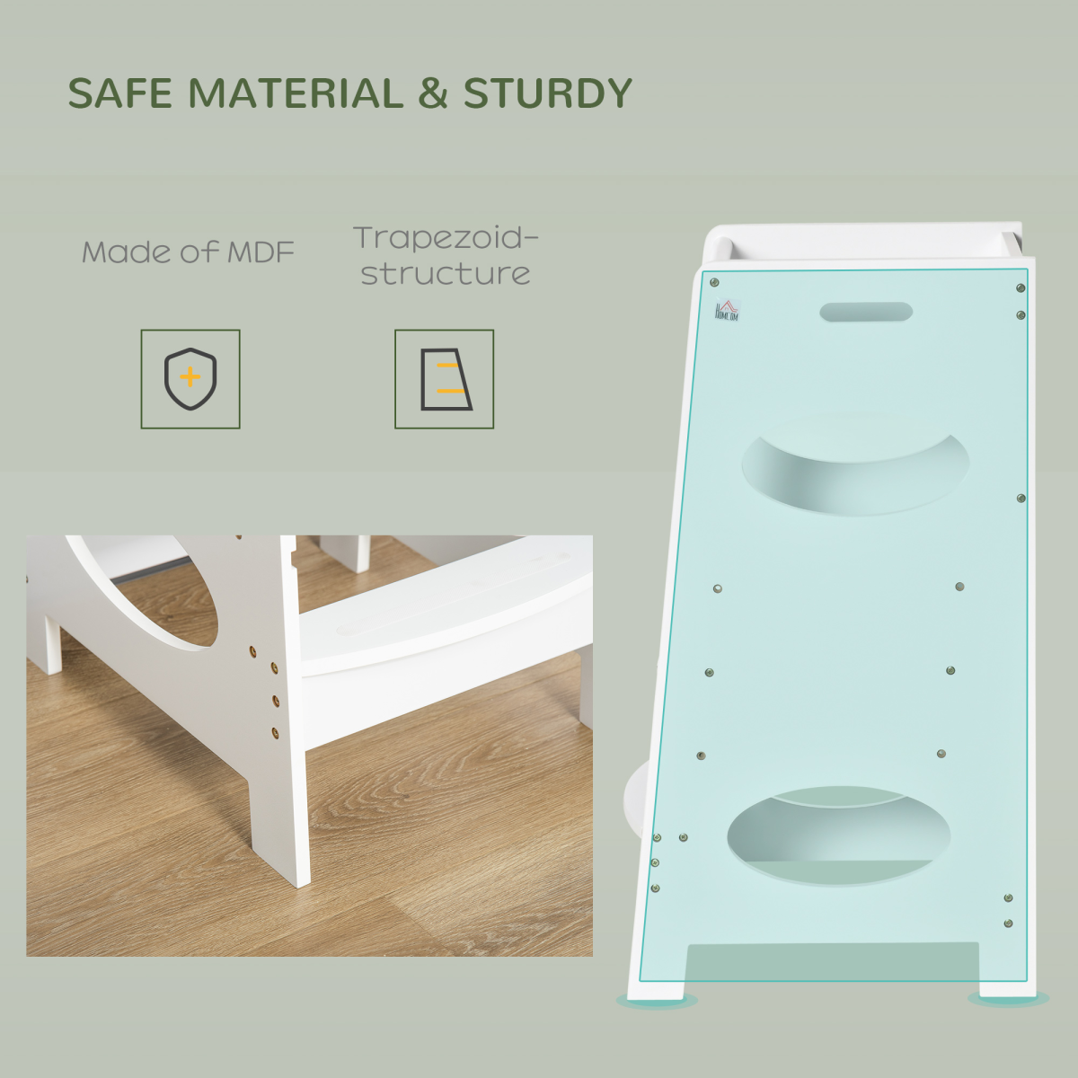 HOMCOM Kids Adjustable Step Stool with Guardrails and Handrails for Kitchen, Bathroom and Dining Room