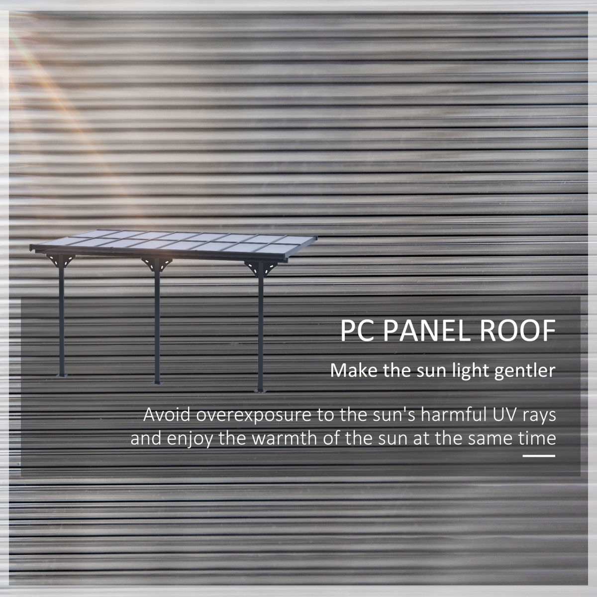 Outsunny Wall-Mounted Aluminum Patio Gazebo Pergola with Polycarbonate Roof, 4.35 x 3 m