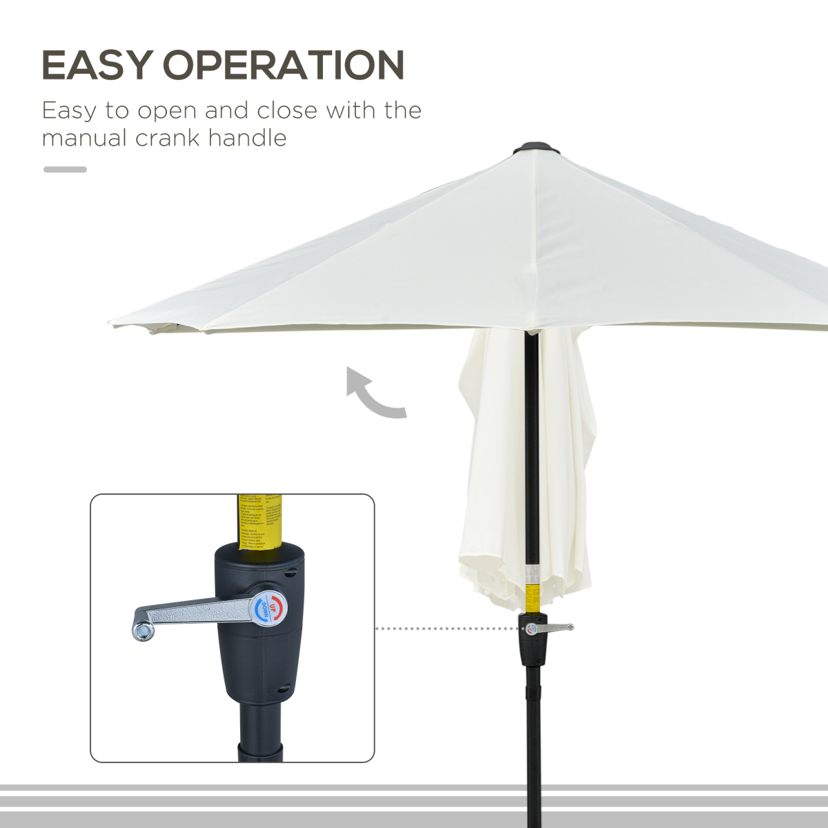 Outsunny 2m Half Balcony Parasol Umbrella with Crank Handle, Cross Base, Cream White