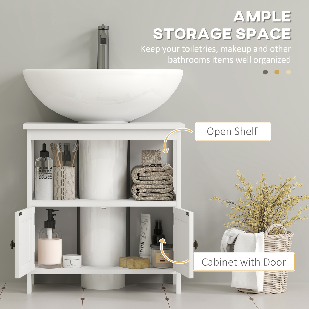 kleankin Bathroom Under Sink Pedestal Cabinet, Storage Shelf, Door, White