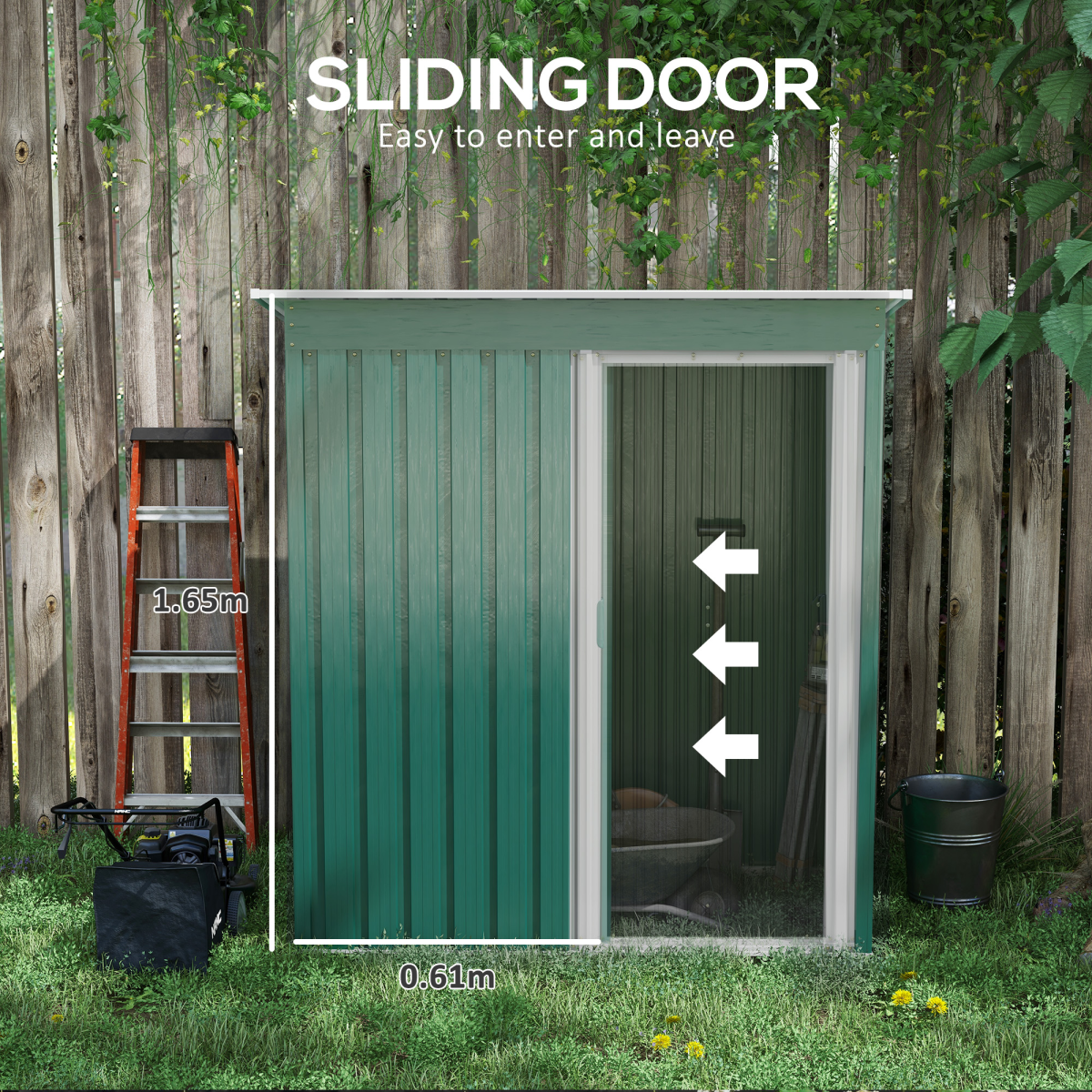 Outsunny 5 x 3ft Galvanised Steel Garden Storage Shed with Sliding Door and Sloped Roof, Green