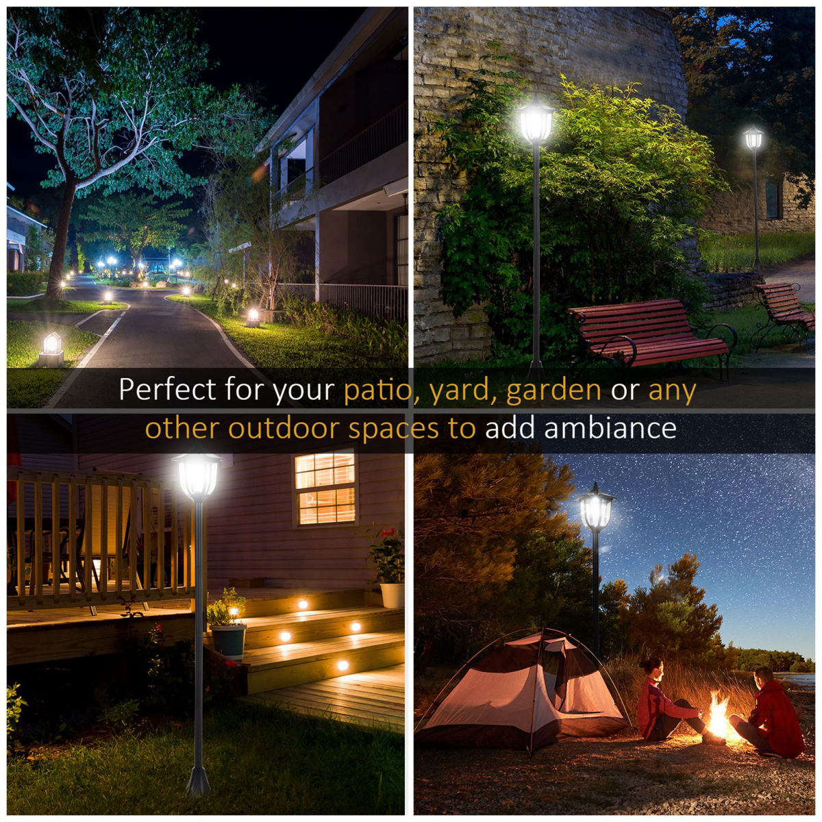 Outsunny Outdoor Solar Post Lamp LED Lantern Bollard 1.2m Tall Black
