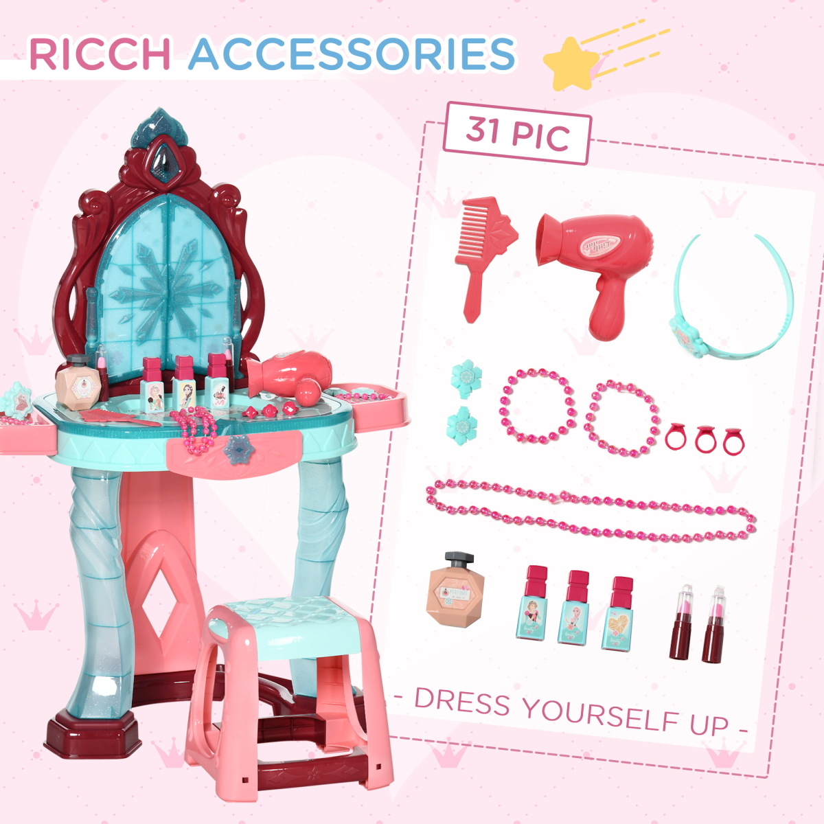 31-Piece Kids Princess Dressing Table Set with Light & Music