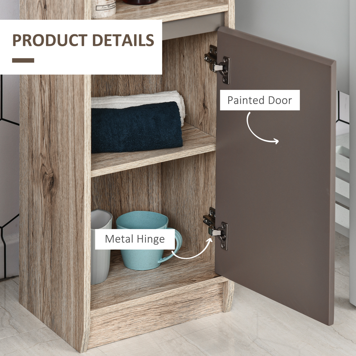 170cm Slimline Freestanding Storage Cabinet with 2 Cupboards