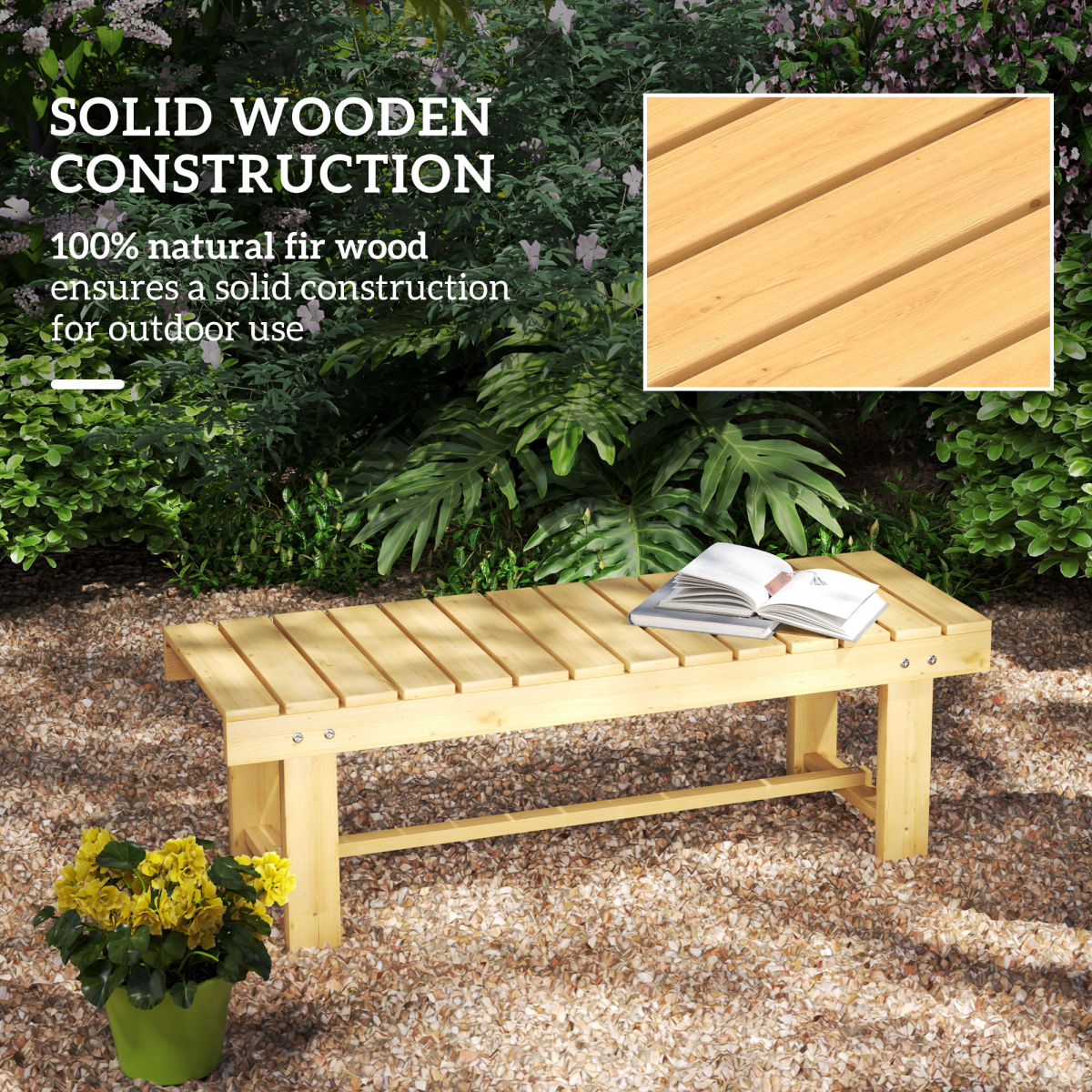 Outsunny 2-Seater Fir Wood Outdoor Garden Patio Bench, Slatted Seat, Weather-Resistant Finish, 250kg Capacity