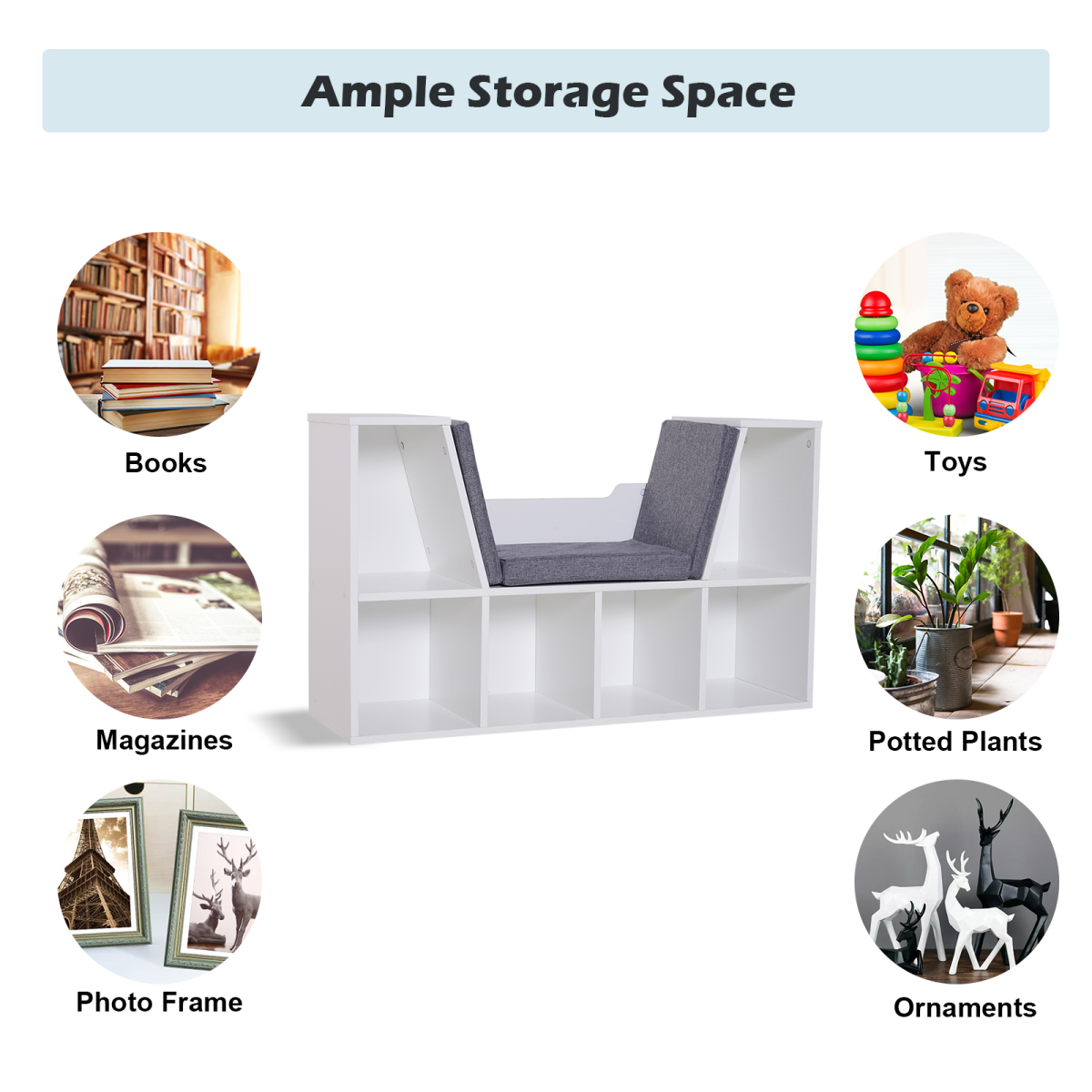 HOMCOM Bookcase Storage Seat with 6 Storage Cubes and 2 Top Shelves, White