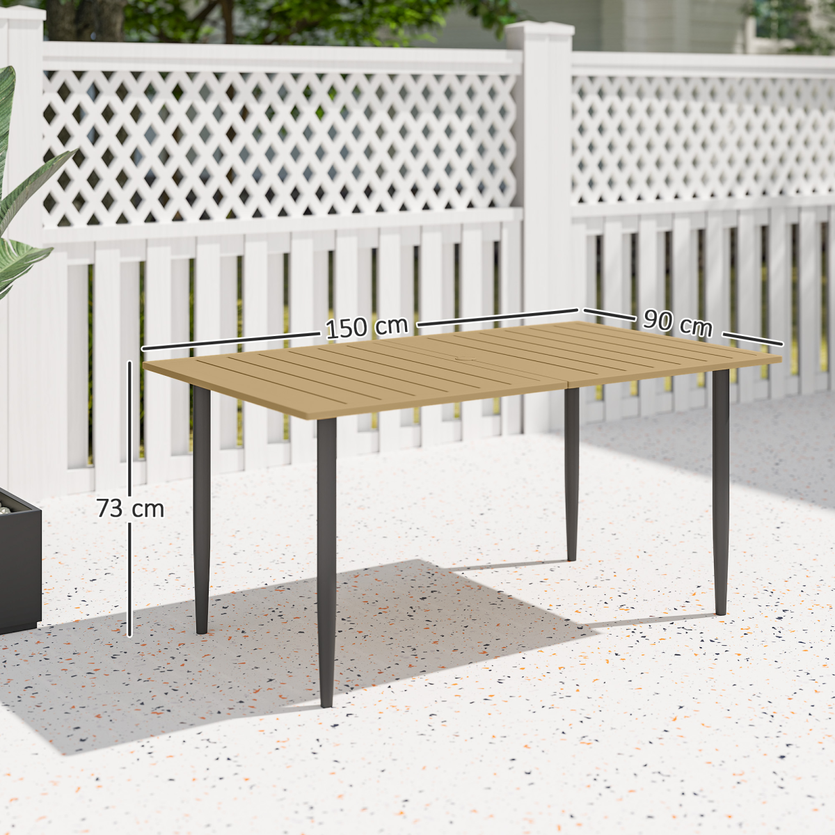 Outsunny 6-Seater Garden Dining Table with Parasol Hole, Brown