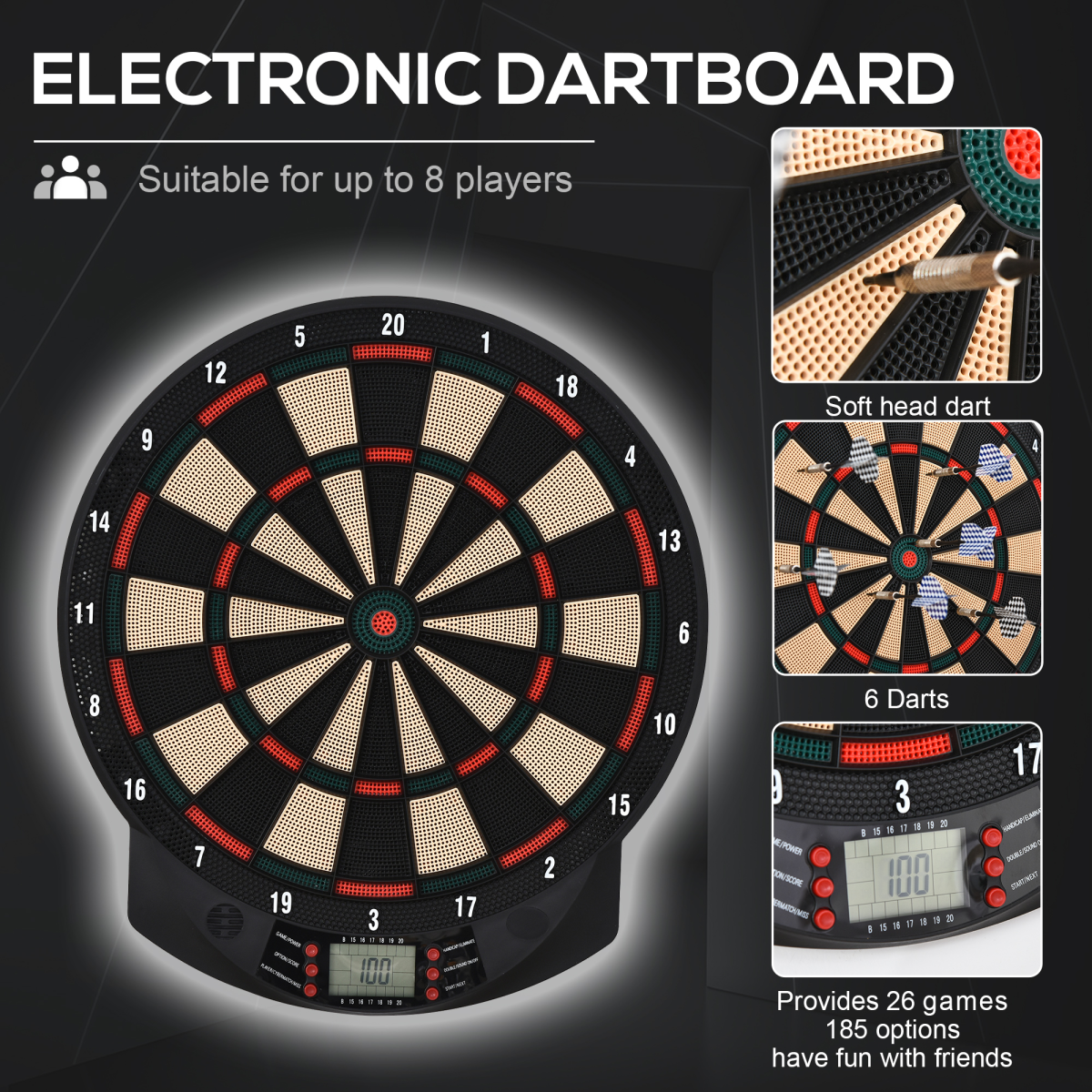 Electronic Dartboard, 26 Games, 185 Variations, 6 Darts