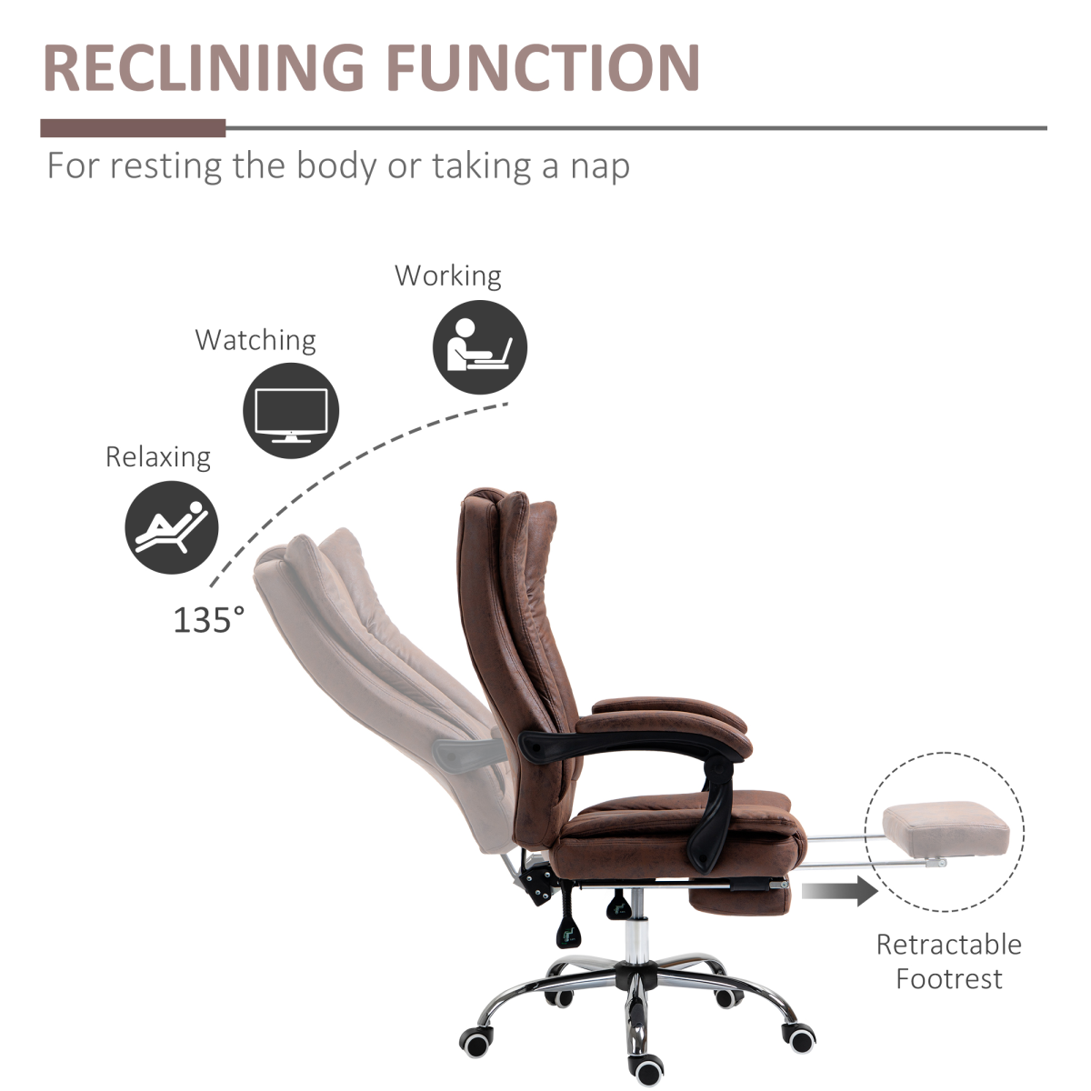 Vinsetto Brown Executive Office Chair with Recline and Footrest