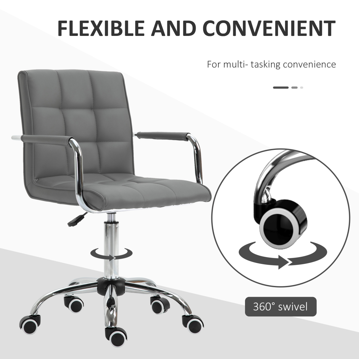 Vinsetto Grey Faux Leather Adjustable Swivel Desk Chair with Arms