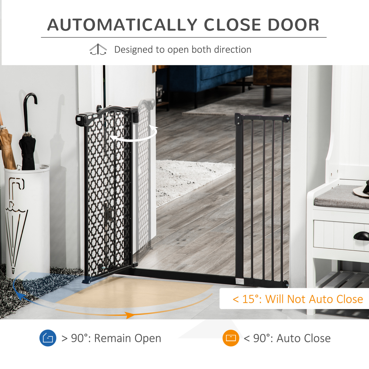 Pet Safety Gate 74-105 cm Pressure Fit Stair Gate with Double Locking, Automatic Closing, Steel Frame, Black