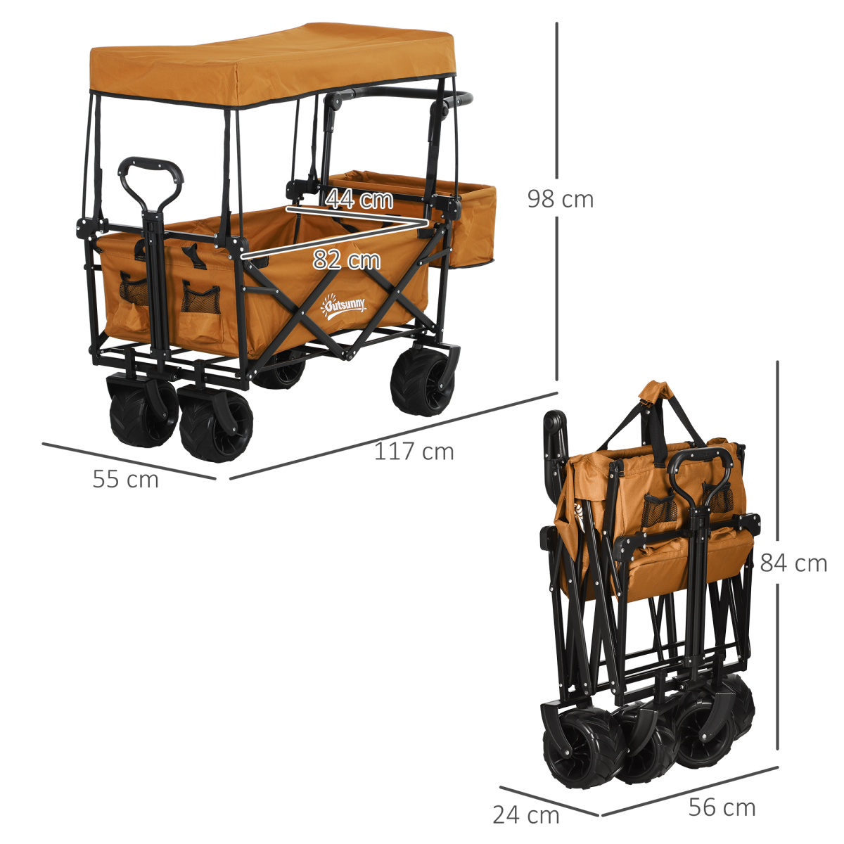 Outsunny Folding Utility Cart with Canopy, 68kg Capacity
