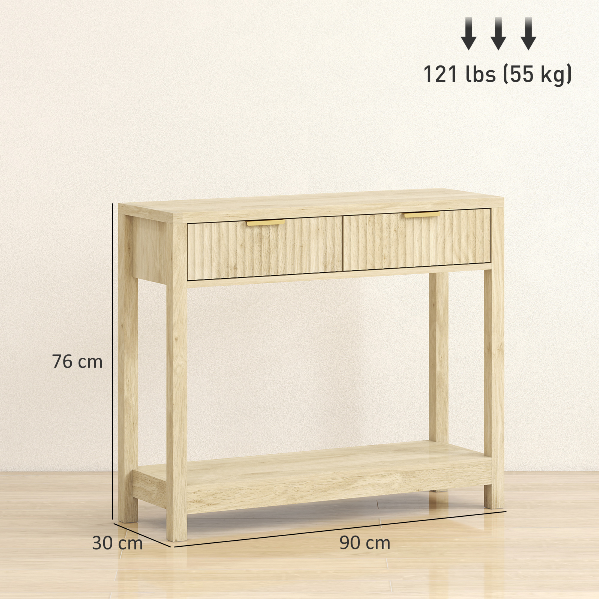 HOMCOM Modern Console Table with Fluted Drawers and Shelf