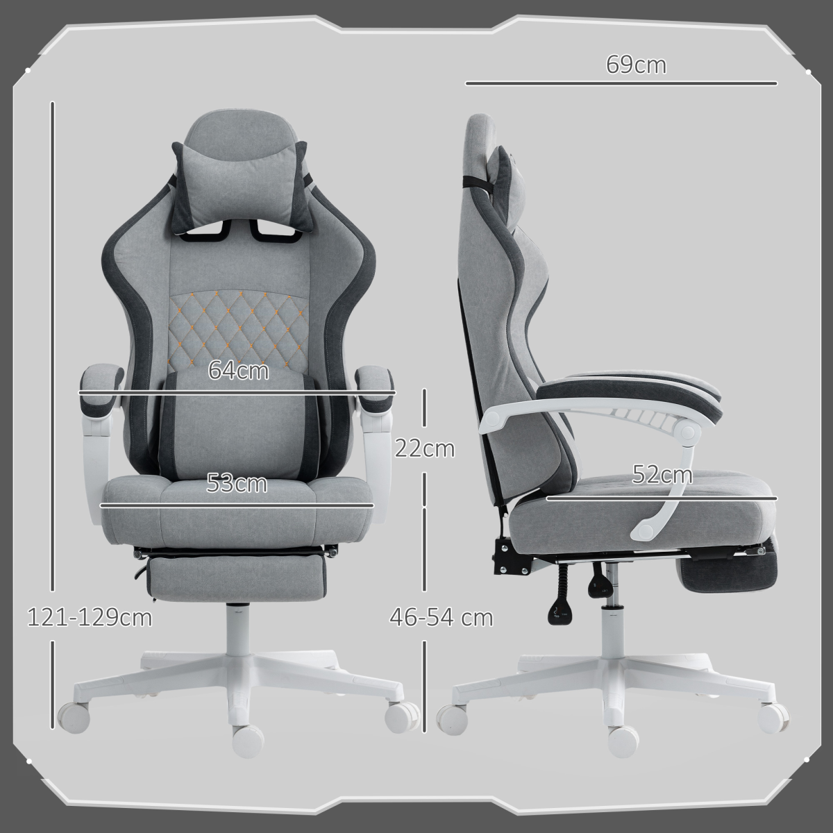 HOMCOM Grey Velvet Recliner Computer Chair with Adjustable Height