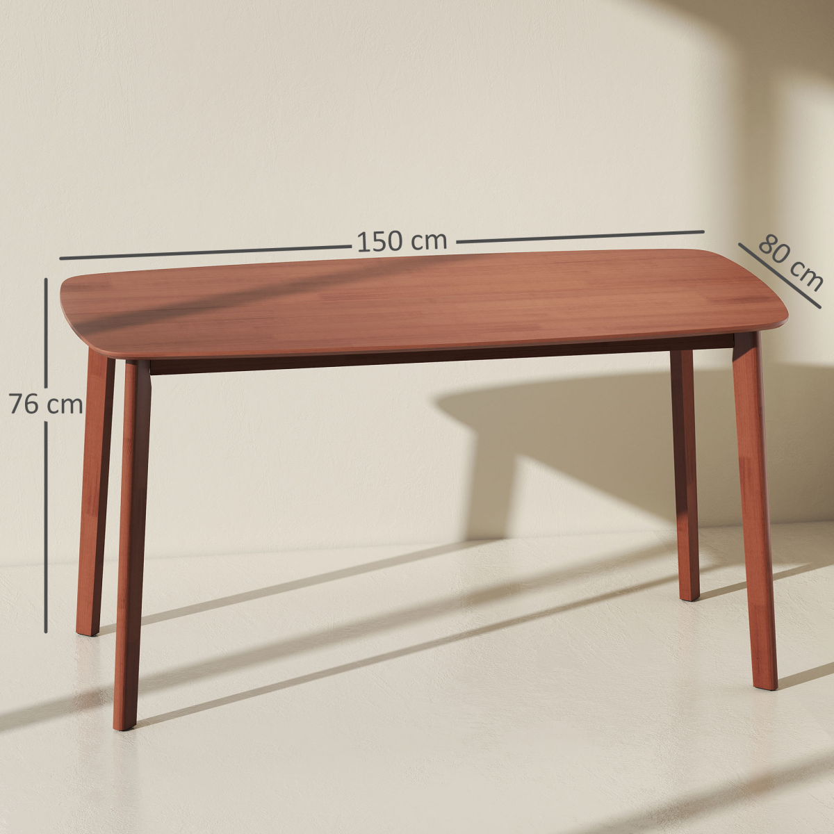 HOMCOM 150cm Rectangular Dining Table, Solid Wood Frame, Light Brown