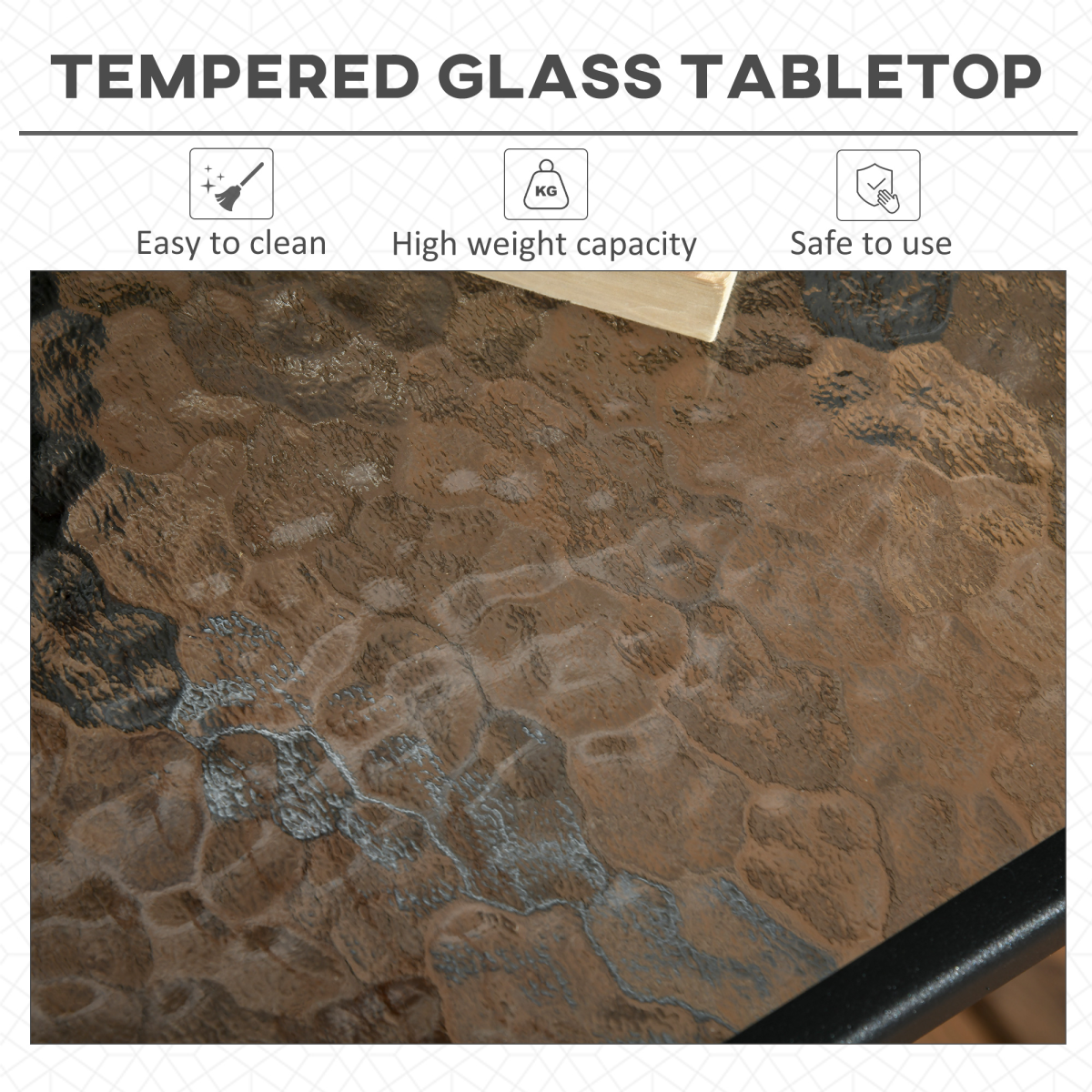 Square Square Patio Table with Tempered Glass Top, Steel Frame, 76 x 76cm Garden Dining Table