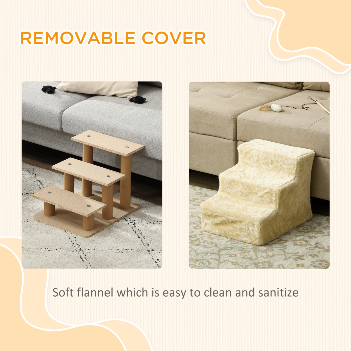PawHut Three-Step Portable Dog Stairs with Washable Cover