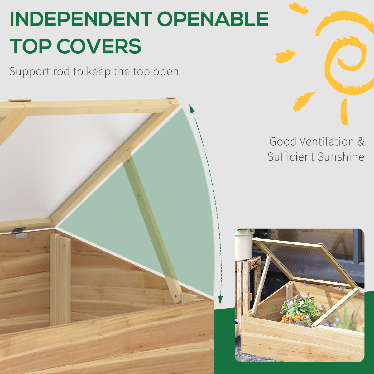 Outsunny Wooden Cold Frame Greenhouse Grow House with Clear Polycarbonate Panels, 100 x 50 x 36 cm, Natural