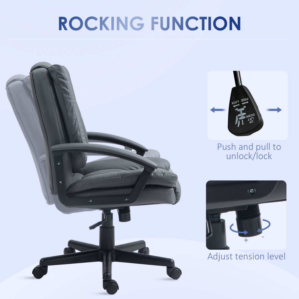 HOMCOM Ergonomic PU Leather Home Office Chair with Arms, Dark Grey