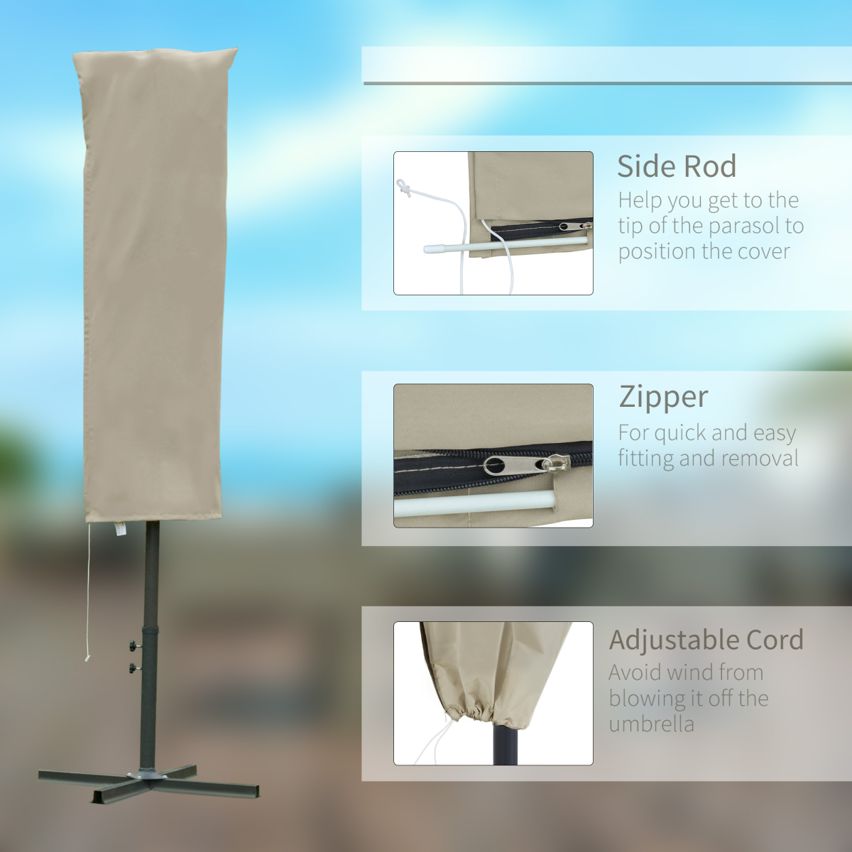 Outsunny Cantilever Umbrella Cover with Zipper and Drawstring, Oxford Cloth Parasol Protector