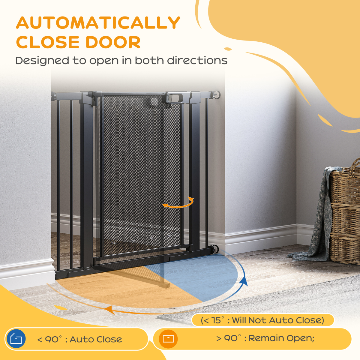 Pressure Fit Safety Gate for Doors, Auto-Close Dog Gate, Adjustable 75-103 cm, Black