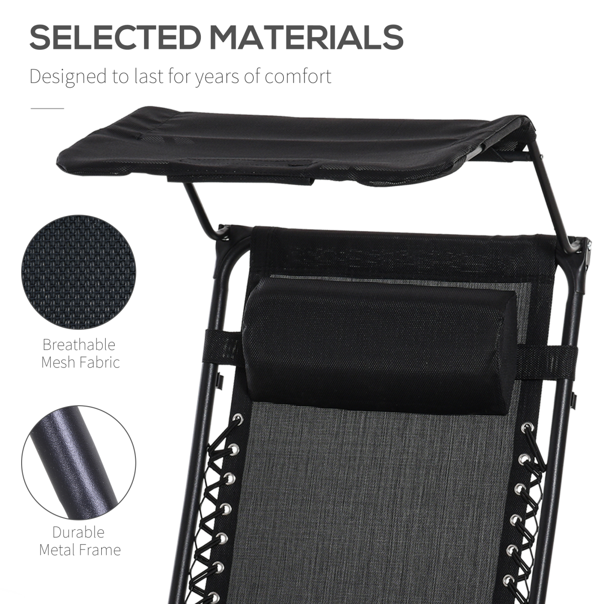 Outsunny Zero Gravity Folding Sun Lounger with Reclining Seat, Canopy and Removable Side Tray Holder, Black