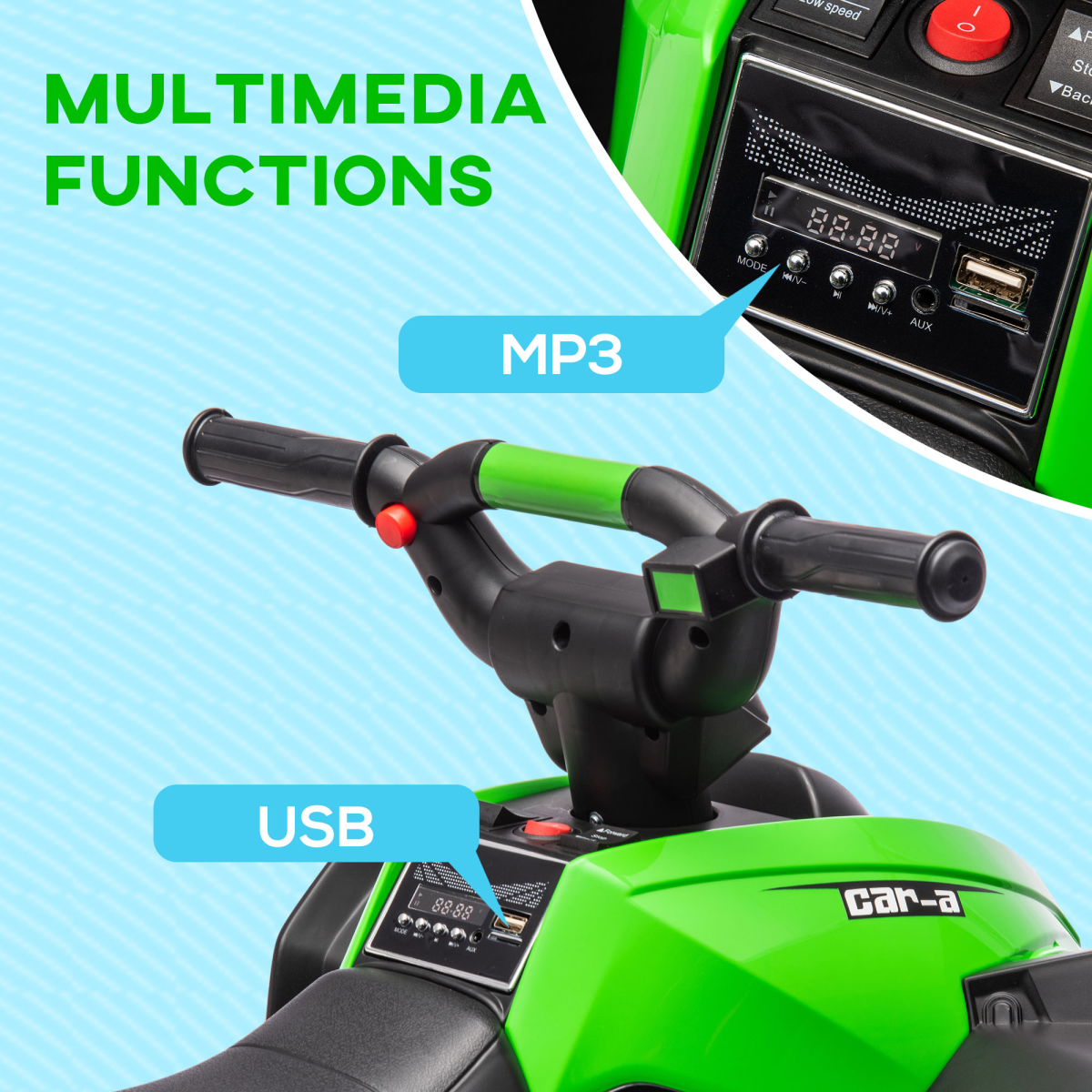 HOMCOM 12V Kids Electric Quad Bike Ride-On ATV, Green, Ages 3-5