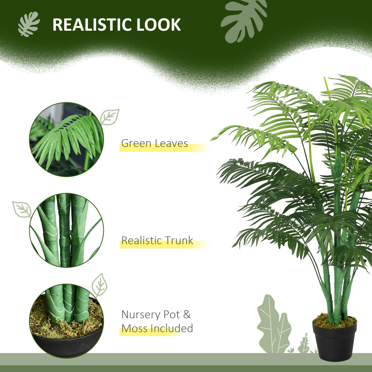Outsunny Artificial Palm Tree with 18 Bendable Leaves, Cement-Filled Nursery Pot, 125cm