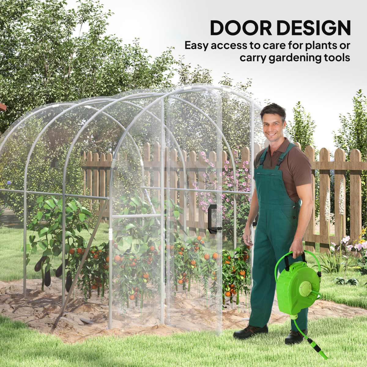 Outsunny 3 x 2 x 2m Polytunnel Greenhouse with Hinged Door and Galvanised Steel Frame
