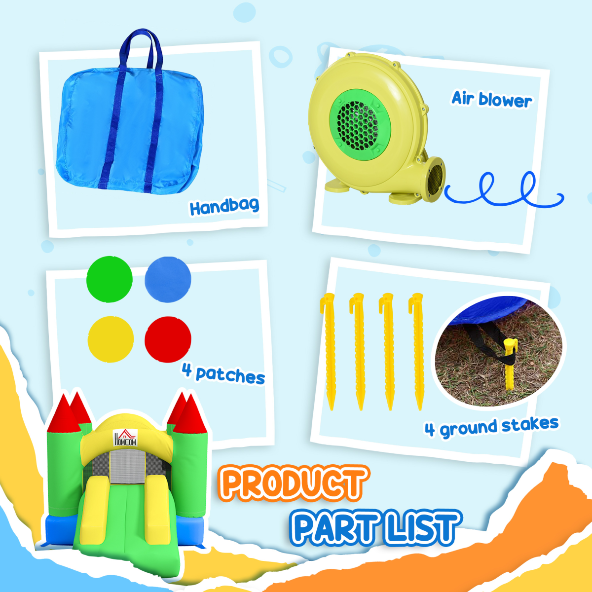 Kids Inflatable Bouncy Castle with Slide, Jumping Castle with Mesh Netting