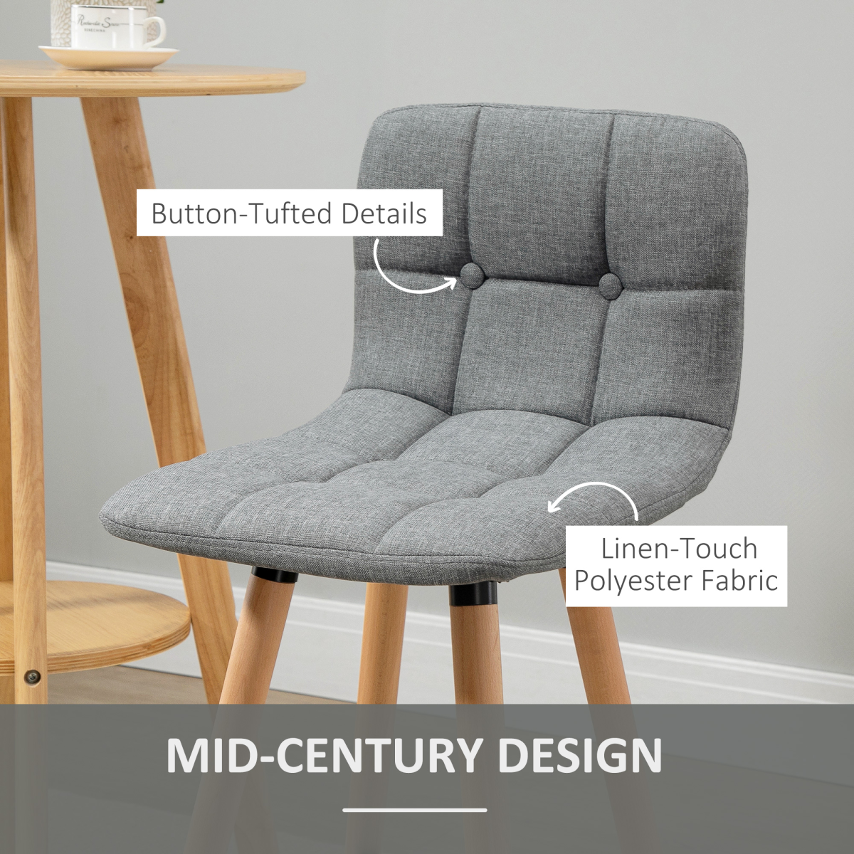 Set of 2 Grey Button-Tufted Armless Counter Height Bar Stools