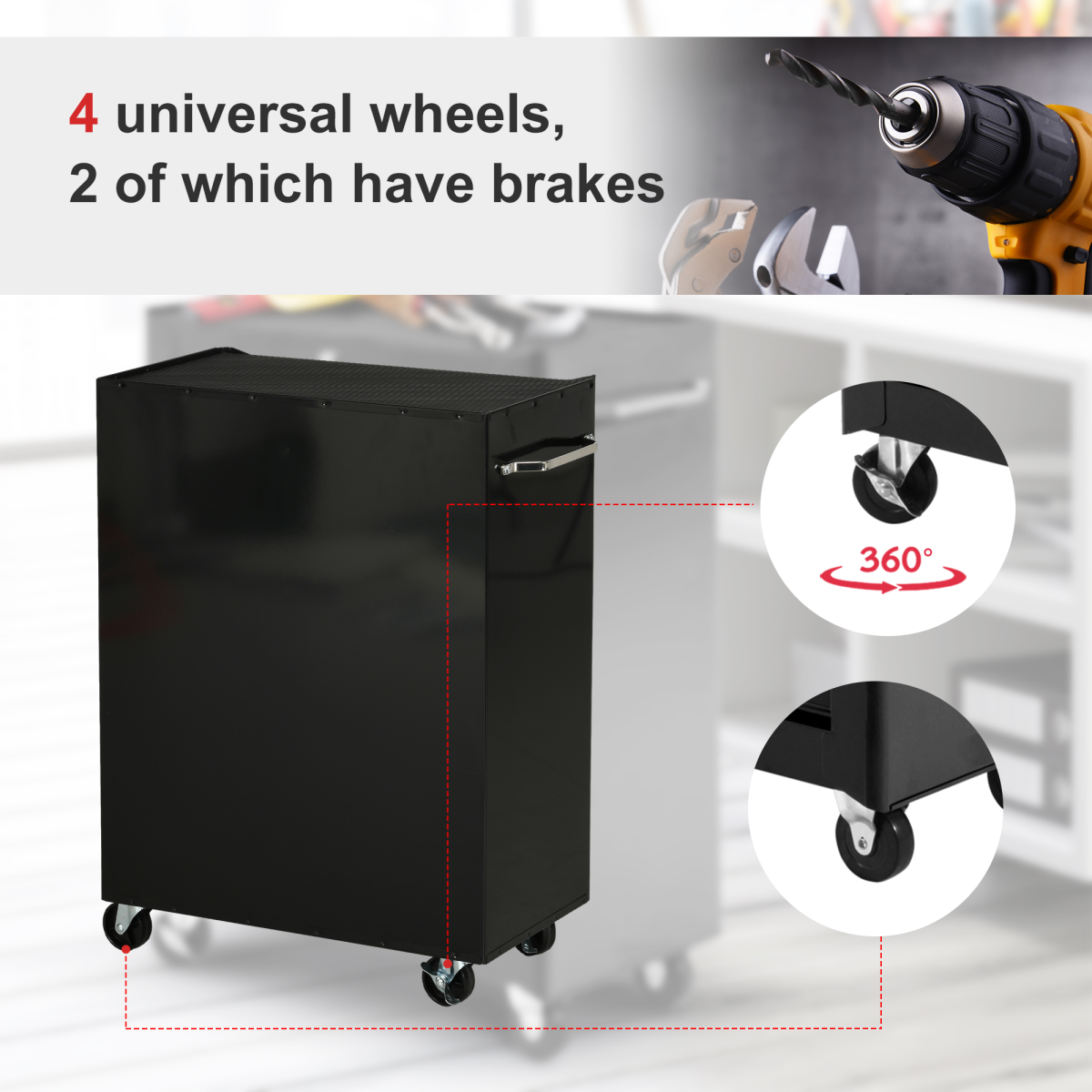 HOMCOM Lockable Steel Tool Storage Cabinet with 5 Drawers and Wheels