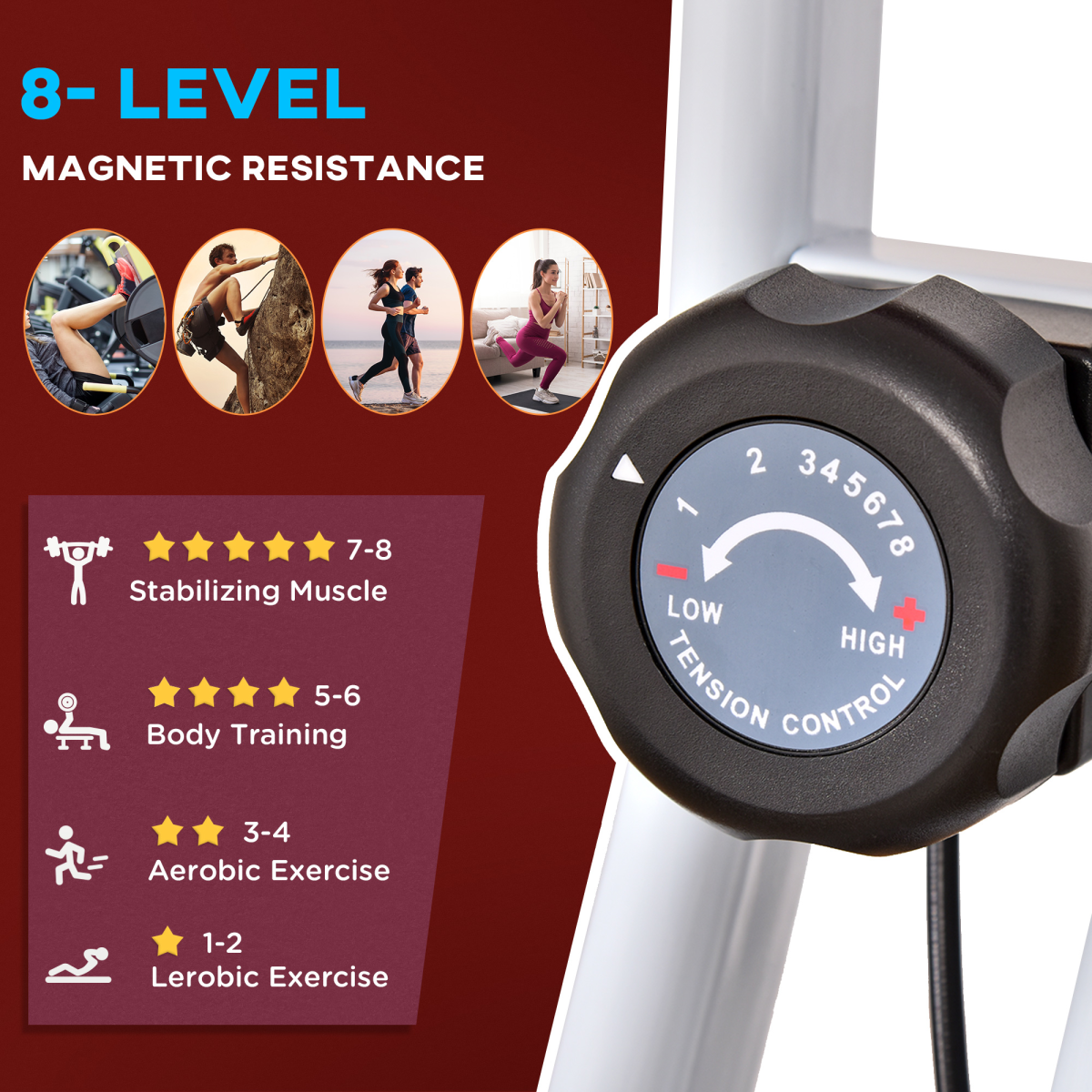 Foldable Magnetic Resistance Exercise Bike with LCD, Adjustable Seat, Red