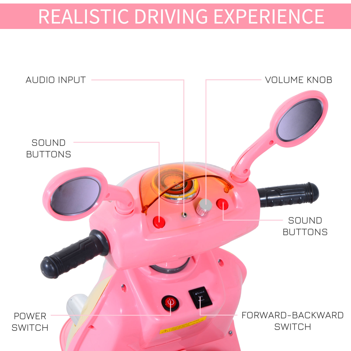 HOMCOM Kids Electric Ride On Motorbike, 3-Wheel Battery Tricycle with Headlight, Music, Forward/Backward Control, Ages 3-5