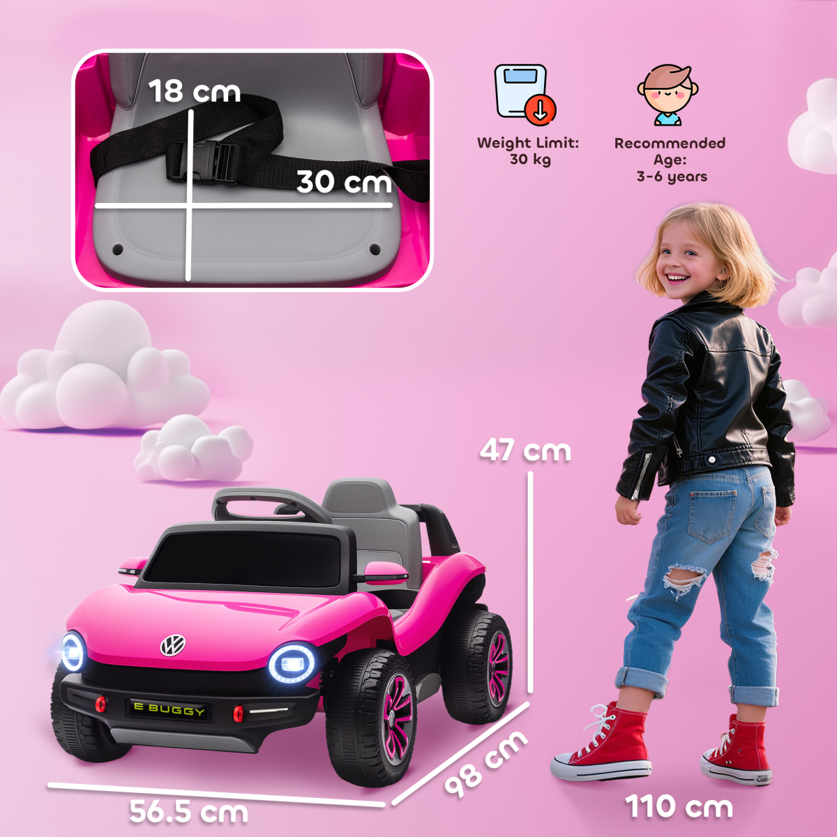 AIYAPLAY Licensed Volkswagen Kids Electric Ride-On Car with Remote, Pink