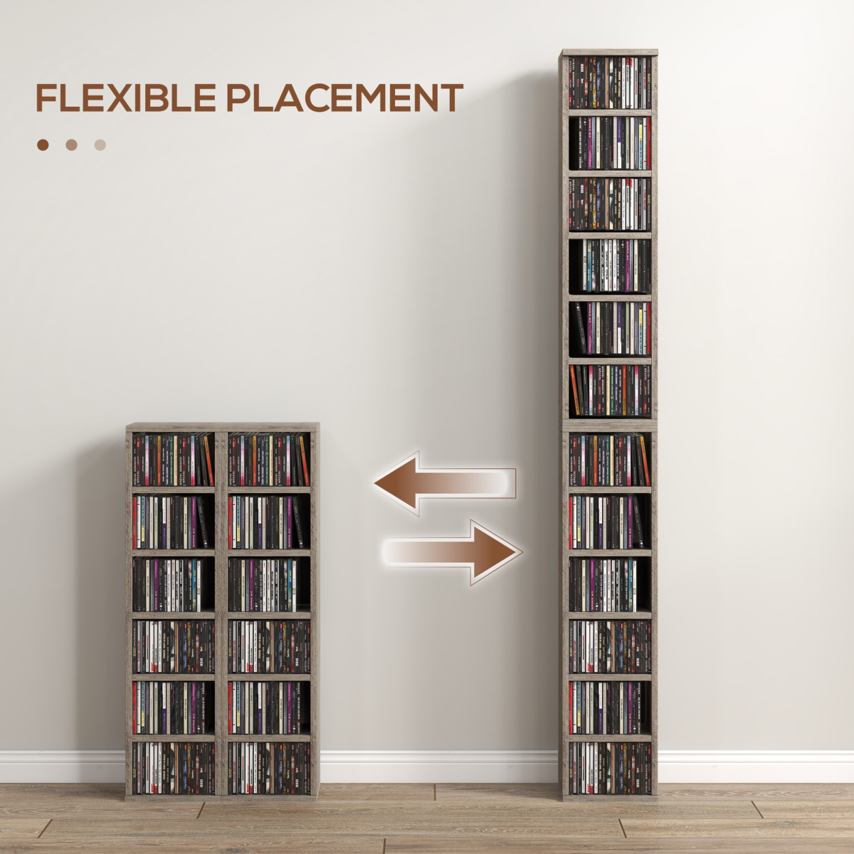 HOMCOM Set of 2 Adjustable CD Media Display Shelf Towers, Mocha Wood