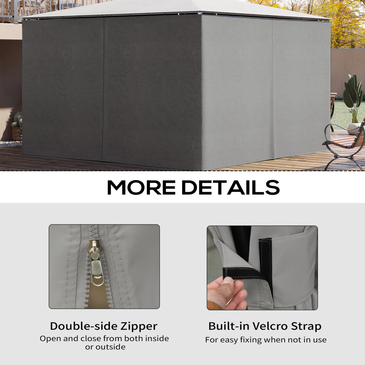 Outsunny Gazebo Replacement Sidewalls Privacy Panel for Most 3 x 4m Gazebos Light Grey