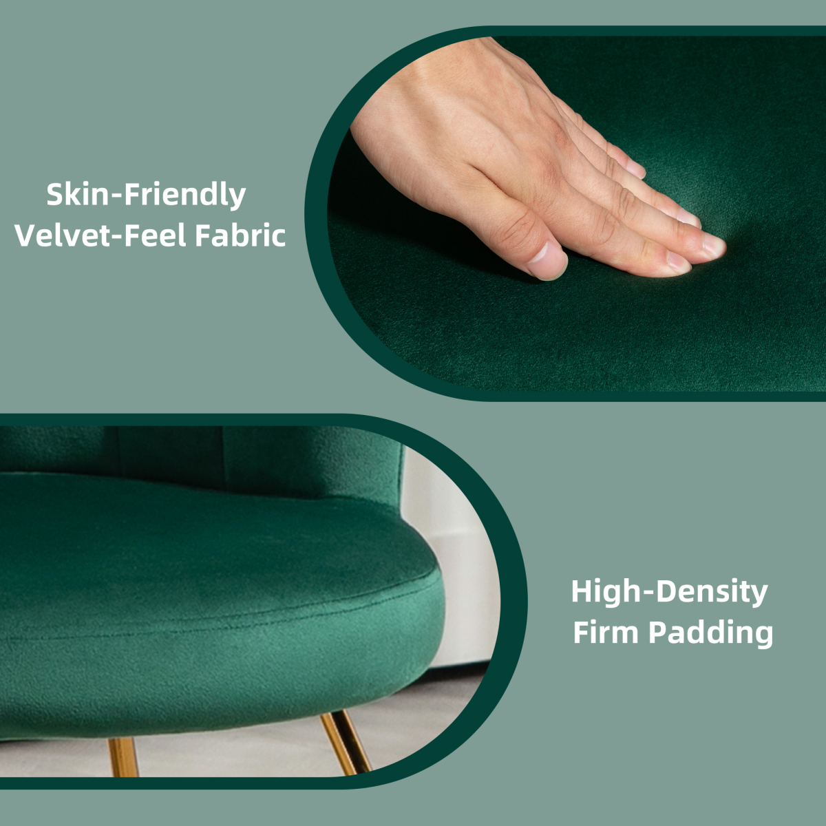 HOMCOM Velvet Accent Armchair with Lotus Backrest, Steel Legs, Green