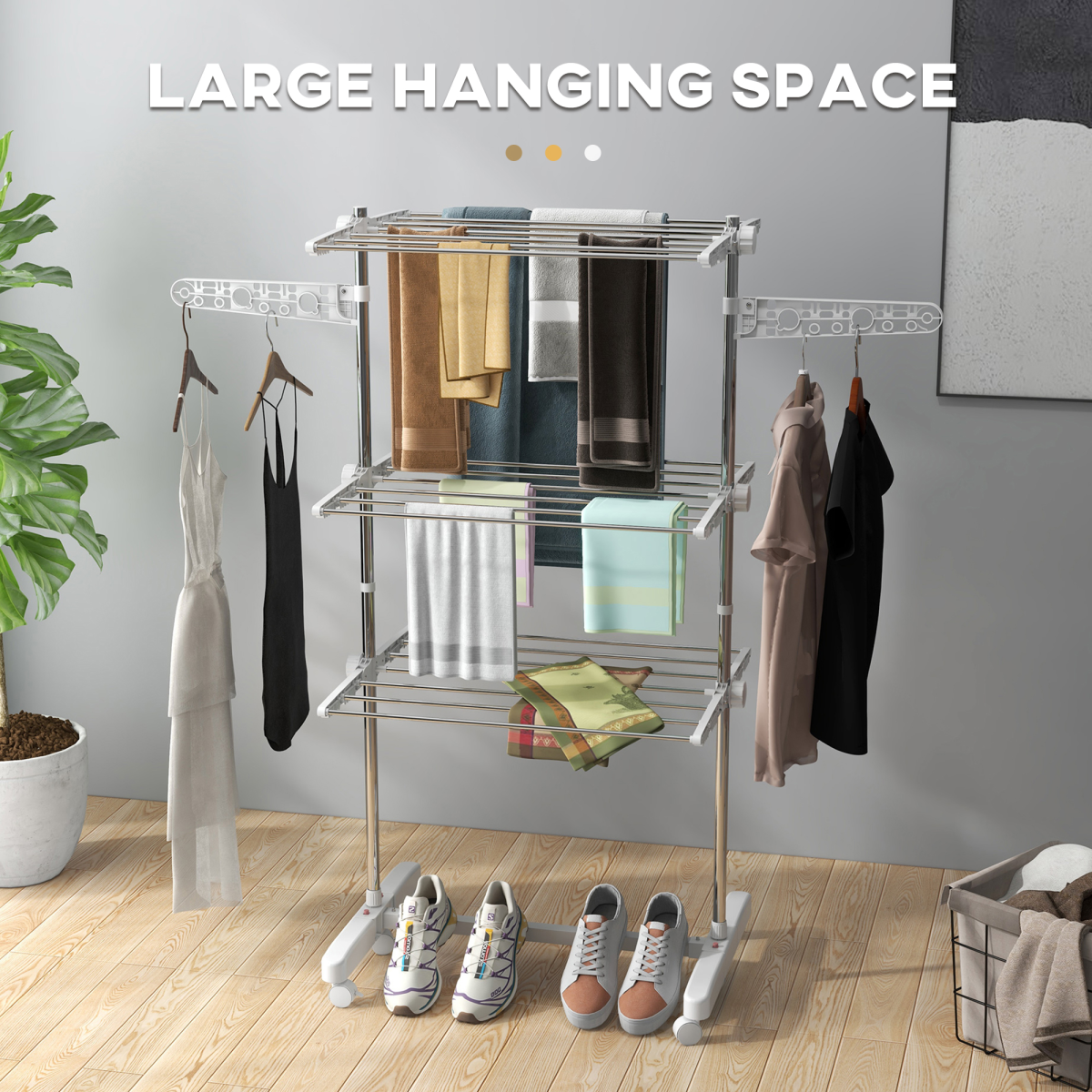 HOMCOM Folding Clothes Airer Drying Rack with Wheels, 4 Shelves