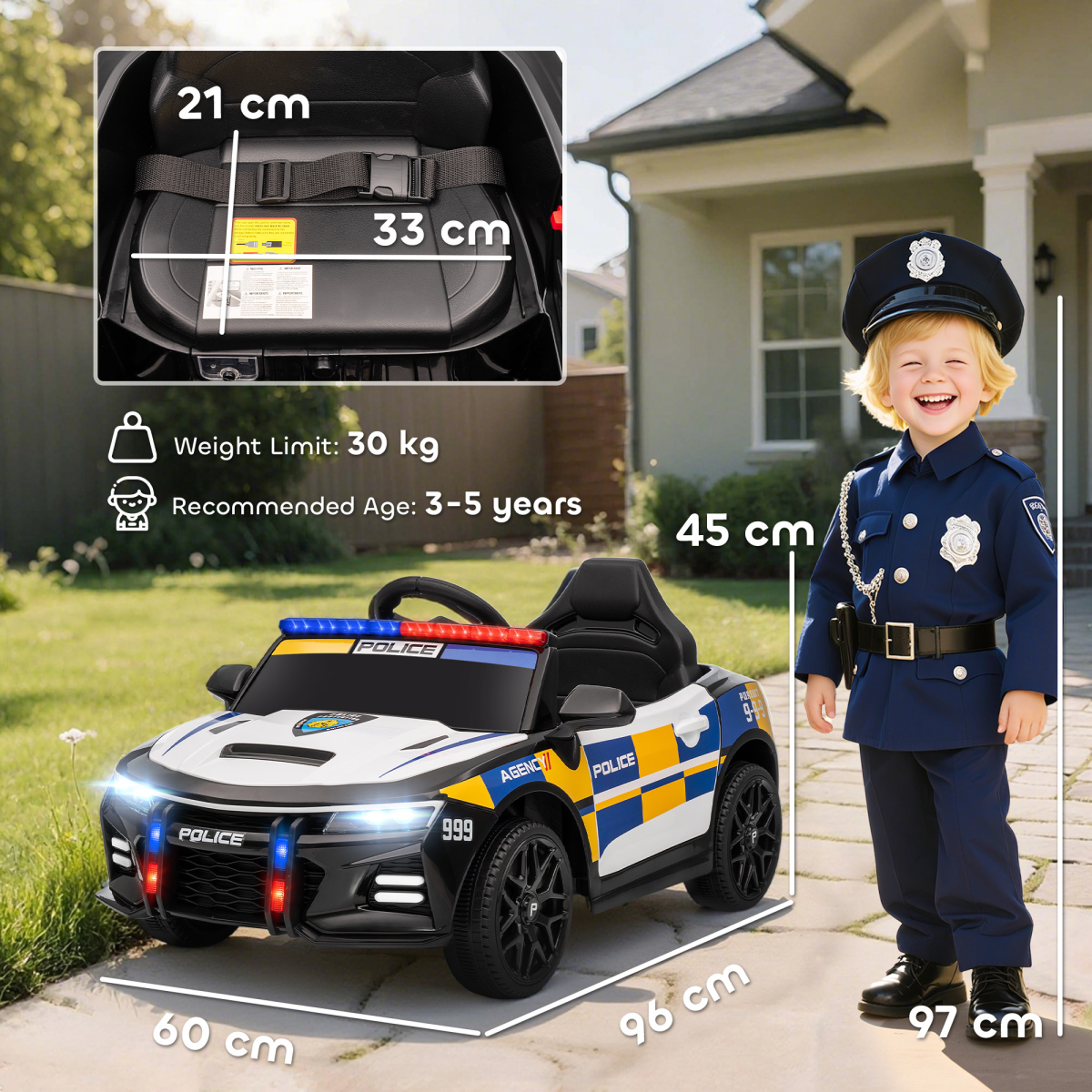 AIYAPLAY Kids 12V Electric Police Ride-On Car with Remote Control