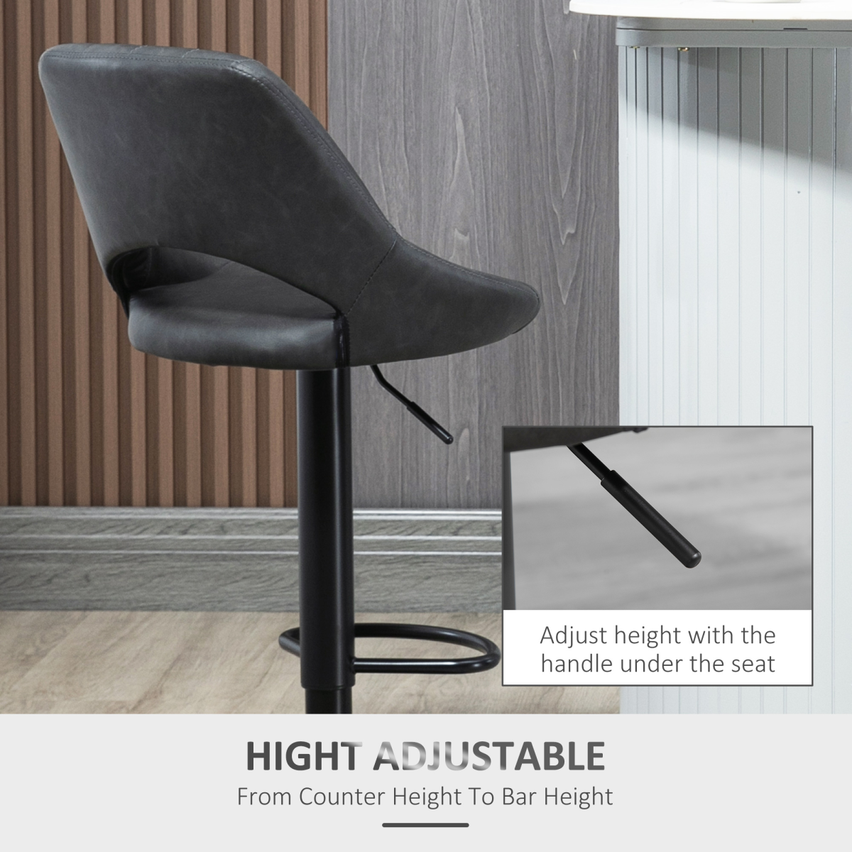HOMCOM Set of 2 Adjustable Swivel PU Leather Counter Bar Stools with Footrest