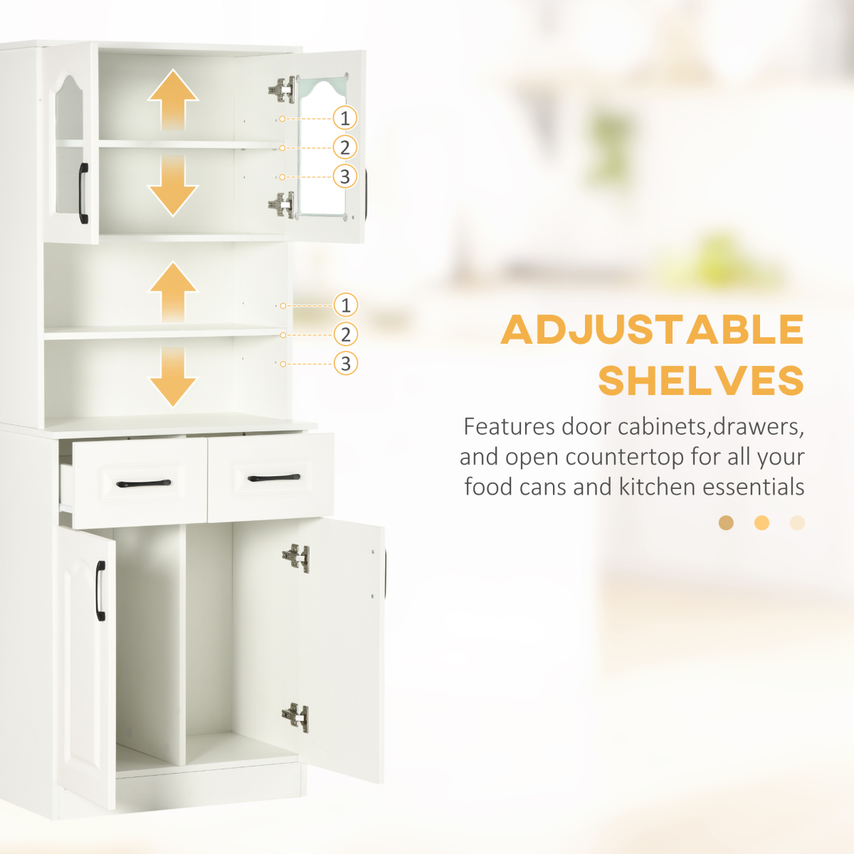 HOMCOM White Kitchen Storage Cabinet with Shelves & Drawers