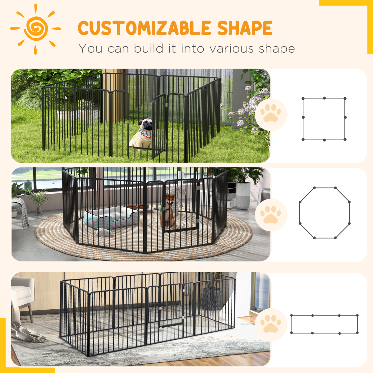 PawHut 80cm 8-Panel Steel Dog Playpen for Small and Medium Dogs, Black