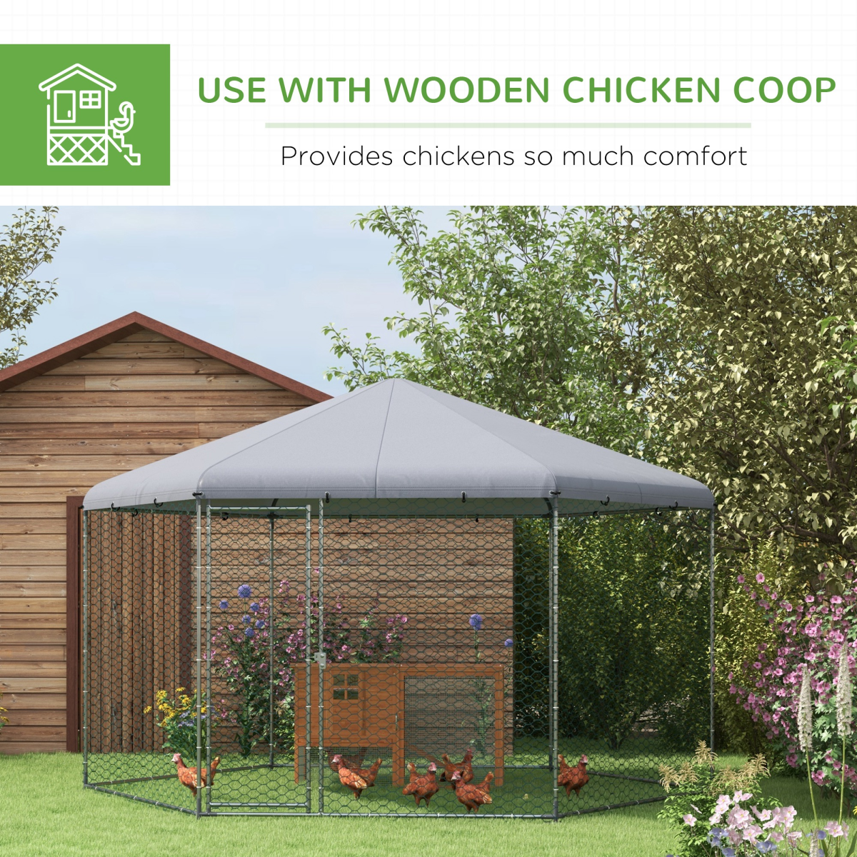 PawHut Walk-In Chicken Run with Cover for Chickens, Ducks and Rabbits