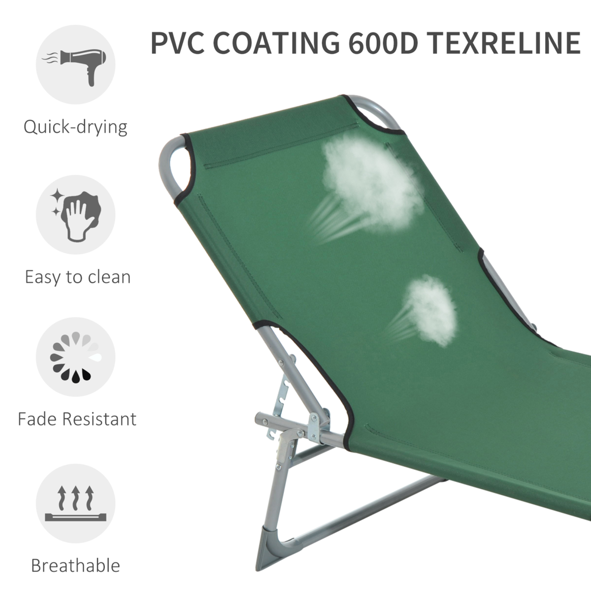 Adjustable Folding Camping Cot Recliner, Portable, Green